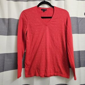 Tommy Hilfiger Red V-Neck Sweater With Studs Size L